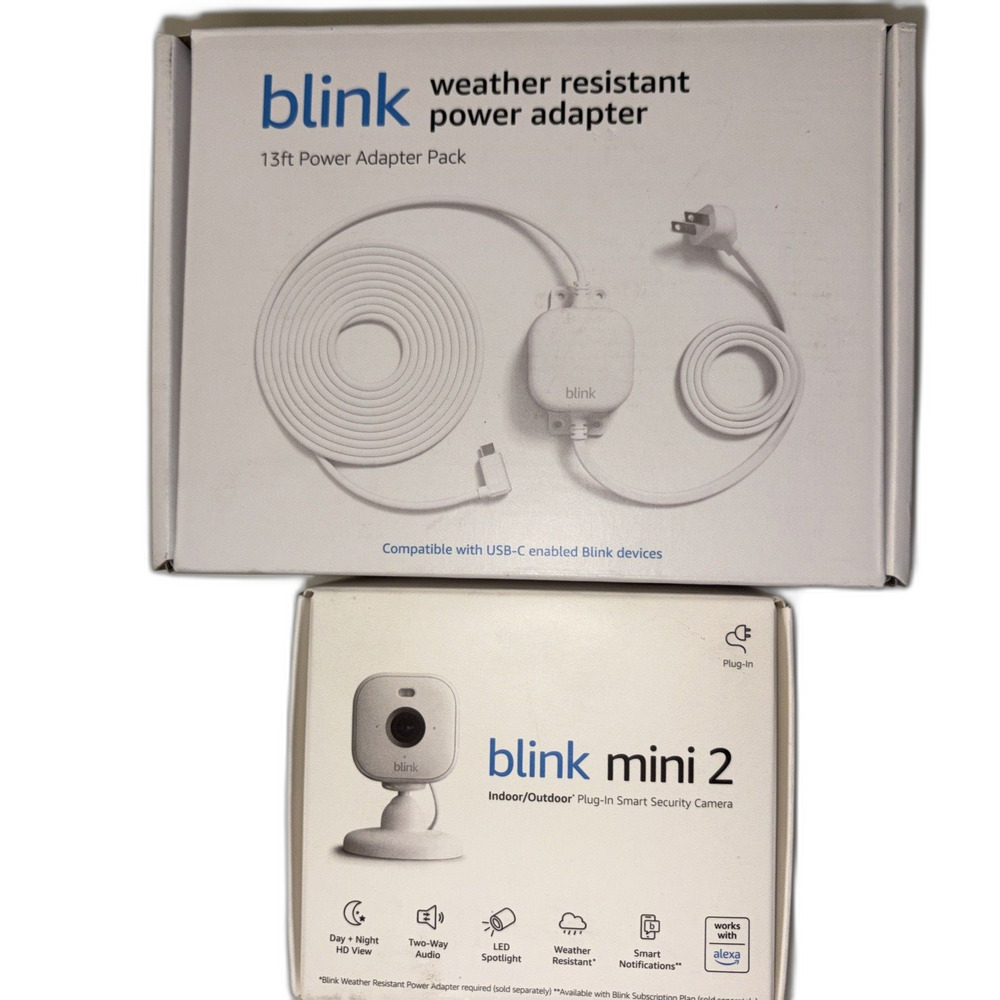 NEW Blink Mini 2 Indoor Outdoor Plug-in Camera & Weather Resistant Adapter